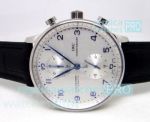 Copy IWC Portuguese Chronograph White Dial Black Rubber Strap Watch